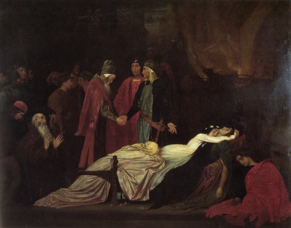Main Product Photo of The Reconciliation of the Montagues and Capulets over the Dead Bodies of Romeo and Juliet Painting by Lord Frederick Leighton