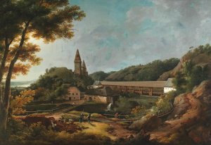 A North-East View of the Weitenegg Castle Ruins near the Danube by Lorenz Adolf Schonberger Oil Painting
