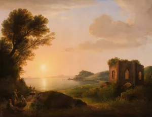 Der Meerbusen von Baiae bei Sonnenuntergang Oil painting by Lorenz Adolf Schonberger