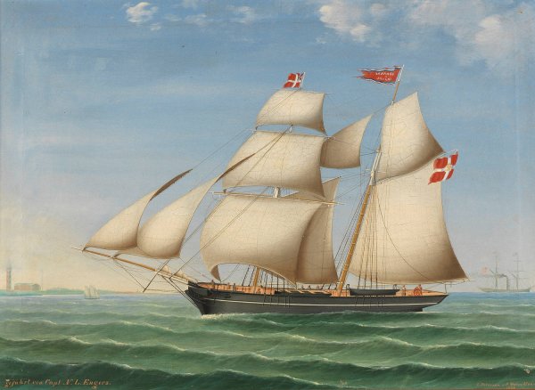 Schonerbrigg 'Johanne and Oluffa, gefuhrt von Capt. N.L.Engers'aus Altona  by Lorenz Petersen - Hand-Painted Oil Painting Reproduction