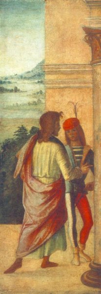 Main Product Photo of Two Young Man at a Column Detail Painting by Lorenzo Costa
