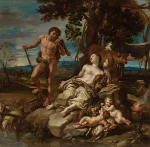 Adam And Eve With The Infants Cain And Abel by Lorenzo De' Ferrari Oil Painting