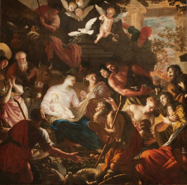 Adoration of the Shepherds by Lorenzo De' Ferrari - Hand-Painted Oil Painting Reproduction