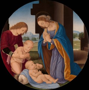 Madonna Adoring the Child with the Infant Saint John the Baptist and an Angel by Lorenzo Di Credi Oil Painting