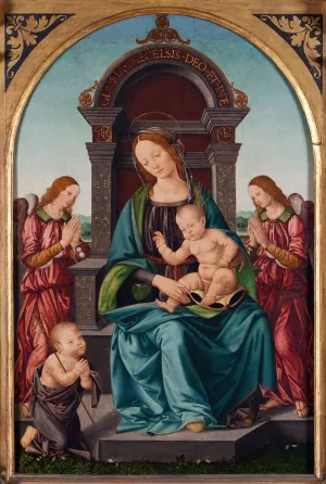 Madonna and Child with the Infant St John and Angels Oil painting by Lorenzo Di Credi