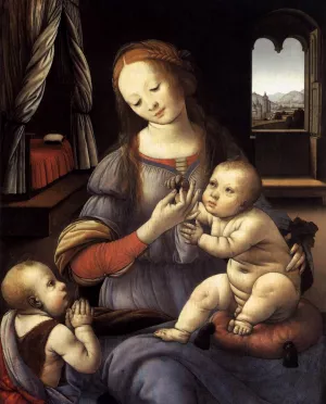 Madonna with the Christ Child and St John the Baptist by Lorenzo Di Credi - Oil Painting Reproduction