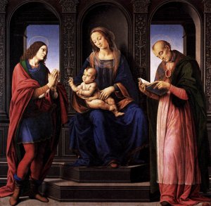 The Virgin and Child with St Julian and St Nicholas of Myra Oil painting by Lorenzo Di Credi