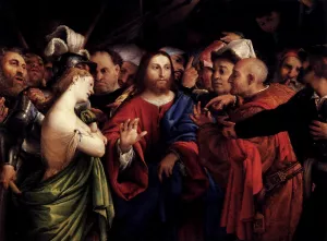 Christ and the Woman Taken in Adultery Oil painting by Lorenzo Lotto