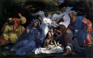 Holy Family with Angels by Lorenzo Lotto Oil Painting