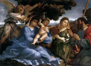 Madonna and Child with Saints and an Angel Oil painting by Lorenzo Lotto