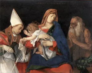 Madonna and Child with St Ignatius of Antioch and St Onophrius by Lorenzo Lotto - Oil Painting Reproduction