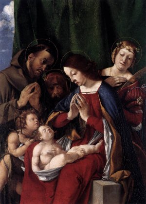 Madonna and Child with Sts Francis, John the Baptist, Jerome, and Catherine Oil painting by Lorenzo Lotto