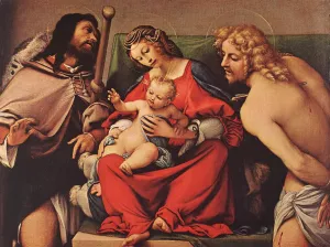 Madonna with the Child and Sts Rock and Sebastian by Lorenzo Lotto - Oil Painting Reproduction