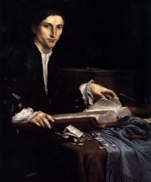 Portrait of a Gentleman in His Study Detail Oil painting by Lorenzo Lotto