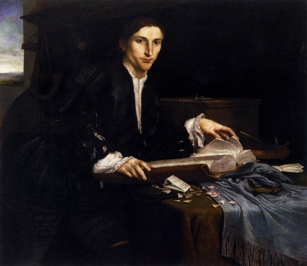 Main Product Photo of Portrait of a Gentleman in His Study Painting by Lorenzo Lotto
