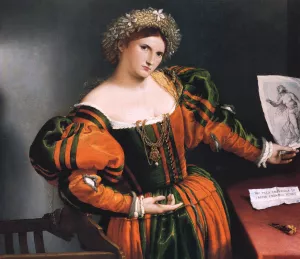 Portrait of a Lady with a Picture of the Suicide of Lucretia by Lorenzo Lotto Oil Painting