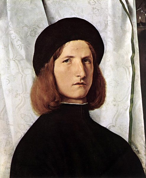 Main Product Photo of Portrait of a Young Man with an Oil-Lamp Painting by Lorenzo Lotto