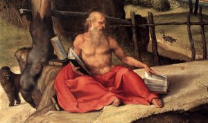 St Jerome in the Wilderness Detail Oil painting by Lorenzo Lotto