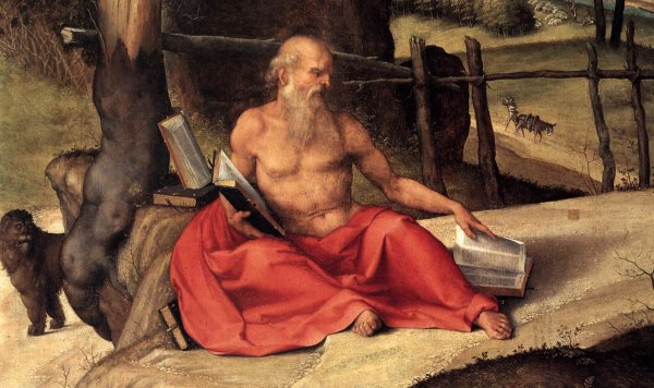 Main Product Photo of St Jerome in the Wilderness Detail Painting by Lorenzo Lotto