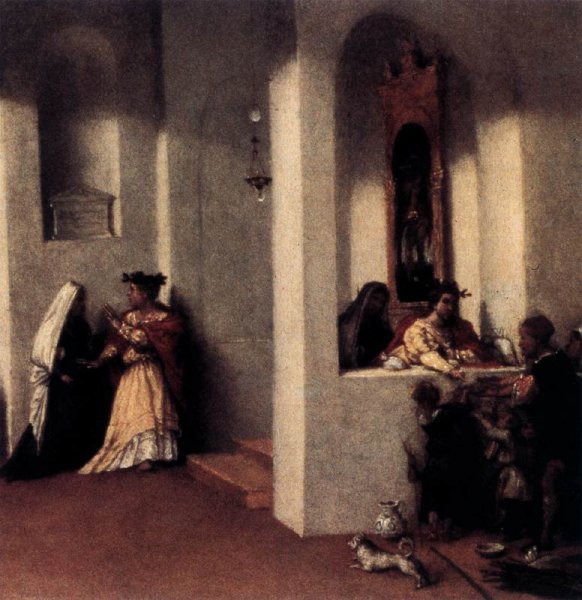 Main Product Photo of St Lucy at the Tomb of St Agatha Detail Painting by Lorenzo Lotto