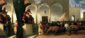 St Lucy before Paschasius and St Lucy Harnessed to Oxen painting by Lorenzo Lotto