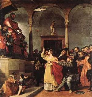 St Lucy before the Judge by Lorenzo Lotto - Oil Painting Reproduction