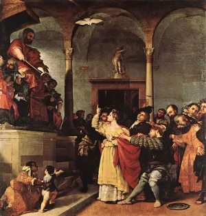 St Lucy before the Judge Oil painting by Lorenzo Lotto