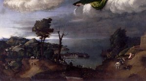 St Nicholas in Glory with Sts John the Baptist and Lucy Detail Oil painting by Lorenzo Lotto