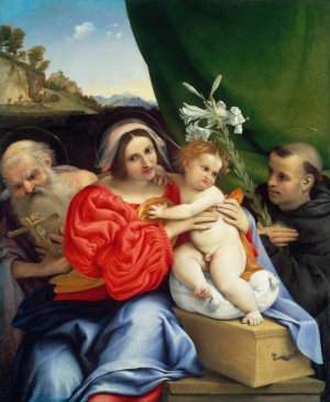 Virgin and Child with Saints Jerome and Nicholas of Tolentino by Lorenzo Lotto Oil Painting