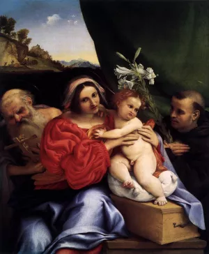 Virgin and Child with Sts Jerome and Nicholas of Tolentino by Lorenzo Lotto - Oil Painting Reproduction