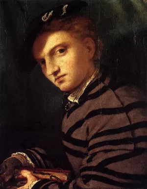Young Man in a Striped Coat Oil painting by Lorenzo Lotto