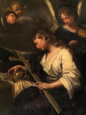 The Penitent Mary Magdalene Accompanied by an Angel Playing a Violin Behind by Lorenzo Pasinelli Oil Painting