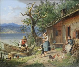 Unloading The Catch by Lorenzo Quaglio Oil Painting
