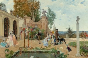 At the Villa Borghese by Lorenzo Valles Oil Painting