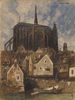 Exterior of a Cathedral by Louis-Adolphe Hervier Oil Painting