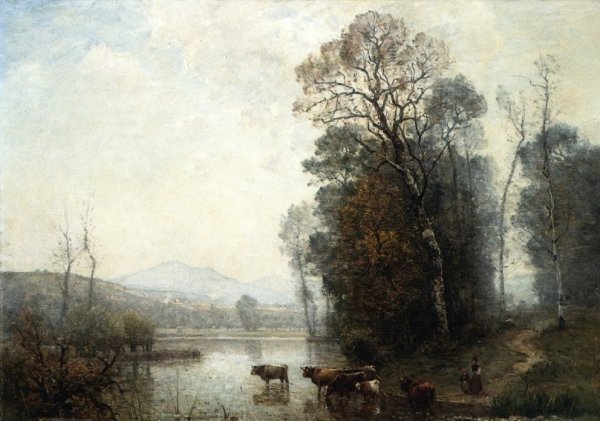 Landscape with Cows by Louis Aime Japy - Hand-Painted Oil Painting Reproduction