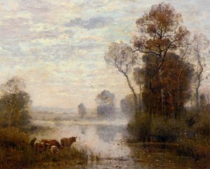 Vaches Pres dun Etang Oil painting by Louis Aime Japy