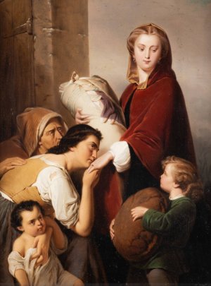 Kind alms by Louis Ammy Blanc Oil Painting