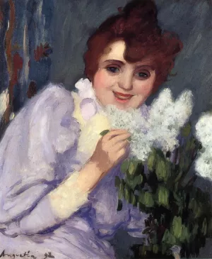 Woman with Lilacs Oil painting by Louis Anquetin