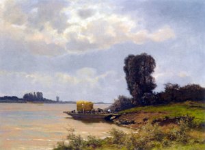 A Ferry In A Summer Landscape by Louis Apol Oil Painting