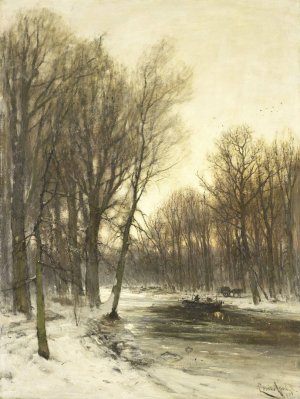 An Afternoon view of Snowy Woods by Louis Apol Oil Painting