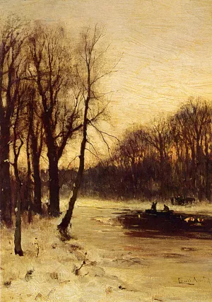 Figures In A Winter Landscape At Dusk by Louis Apol - Oil Painting Reproduction