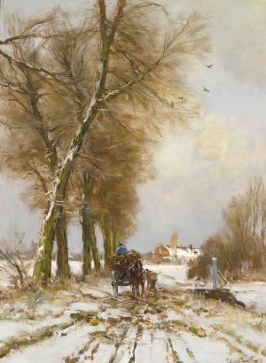 Figures On A Snowy Path by Louis Apol Oil Painting
