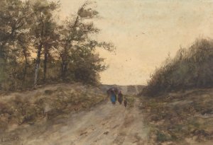 Landschap met figuren op een landweg by Louis Apol Oil Painting