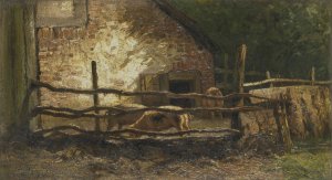 Pigs in a Sty by Louis Apol Oil Painting
