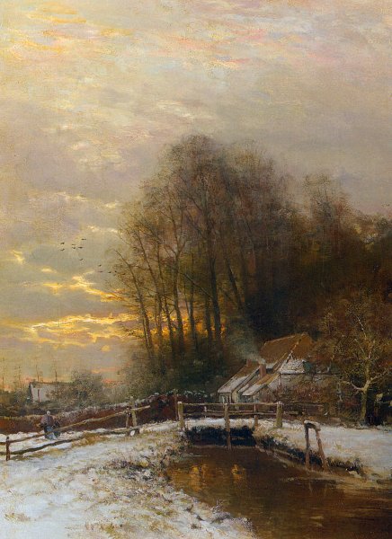 Main Product Photo of Winter Landscape with Peasant Woman and Child Painting by Louis Apol