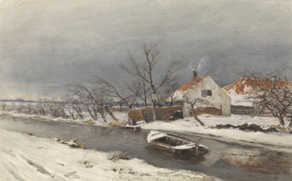 Main Product Photo of Winterlandschap met huizen aan een vaart  Painting by Louis Apol