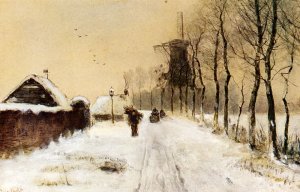 Wood Gatherers on a Country Lane in Winter