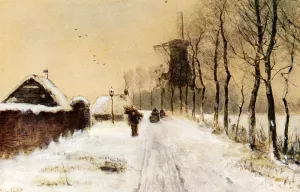 Wood Gatherers on a Country Lane in Winter by Louis Apol Oil Painting