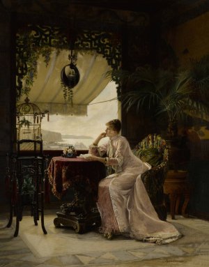 Daydreaming in a Chinois Interior by Louis-Auguste-Georges Loustaunau Oil Painting
